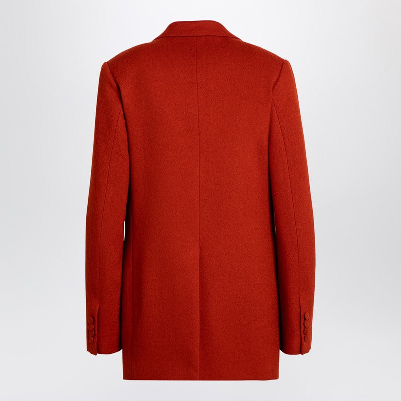 Red Single-breasted Jacket In Wool