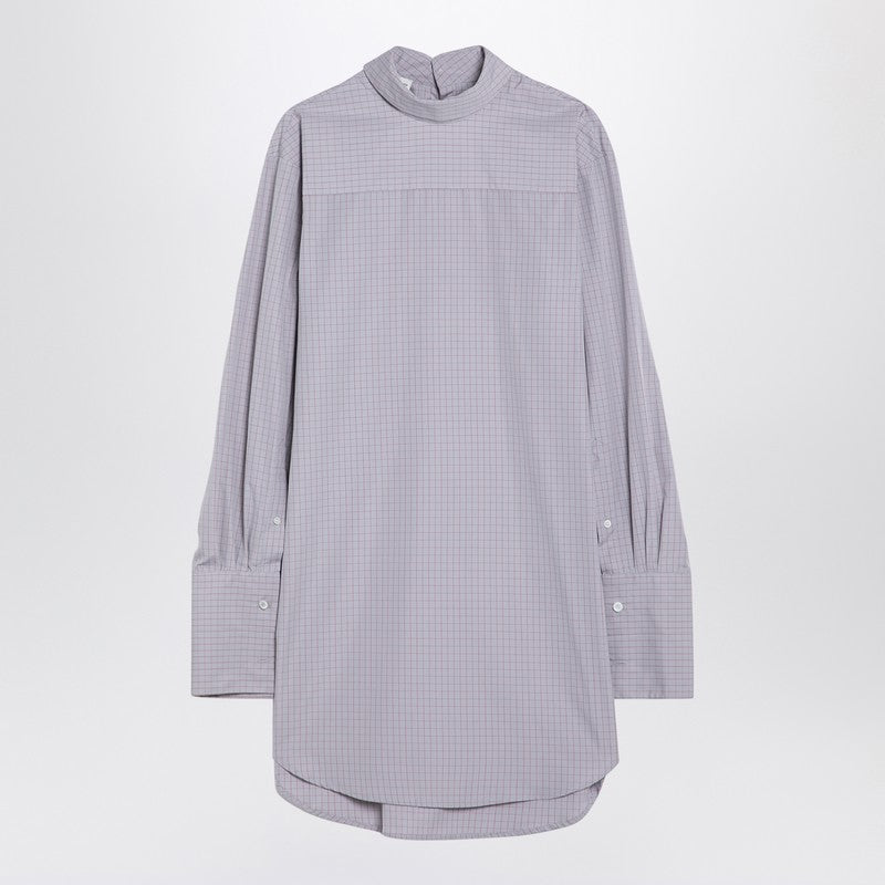 Light Blue Checked Popeline Turtleneck Shirt