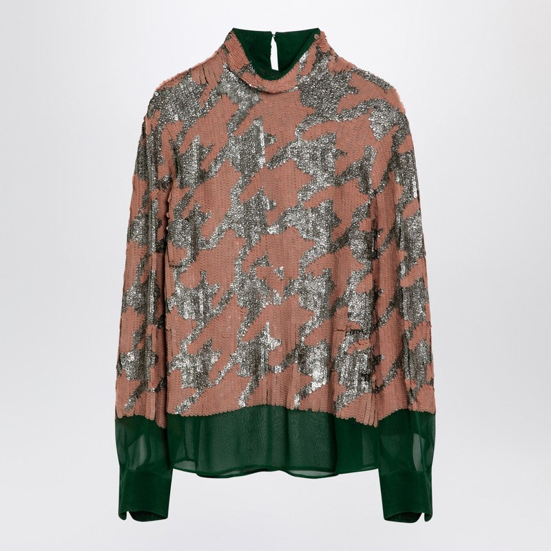 Green/pink/silver Blouse With Sequins