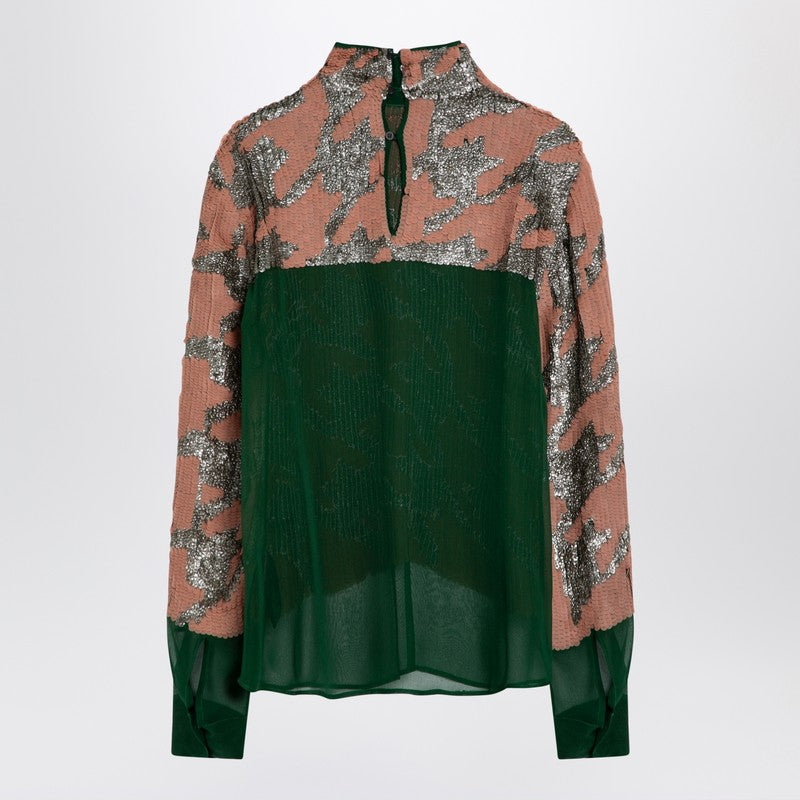 Green/pink/silver Blouse With Sequins