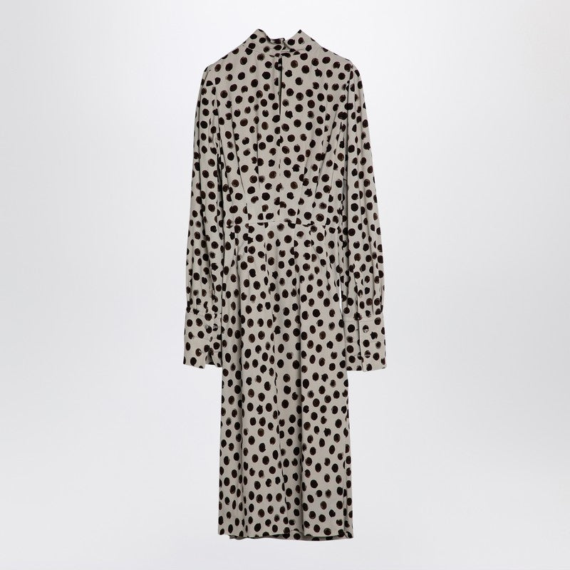 Écru Polka Dot Dress With Bow