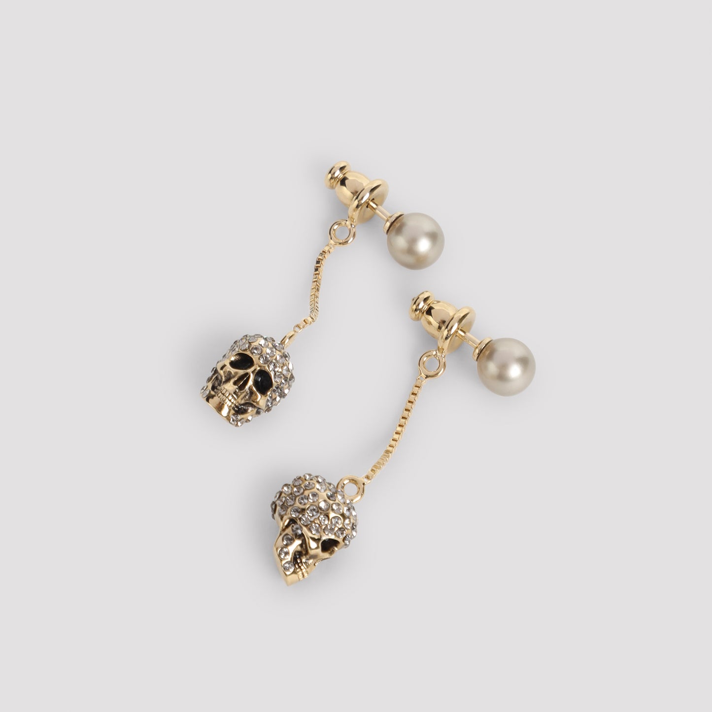 Gold Pave Skull Brass Earrings