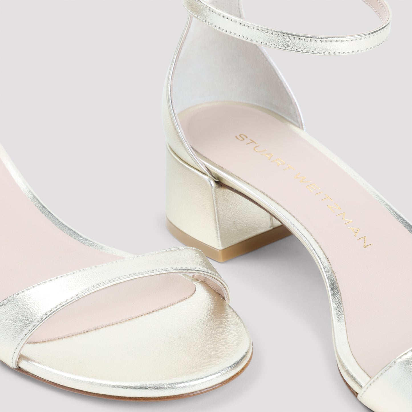 Light Gold Goat Leather Nudist Block 35 Sandals