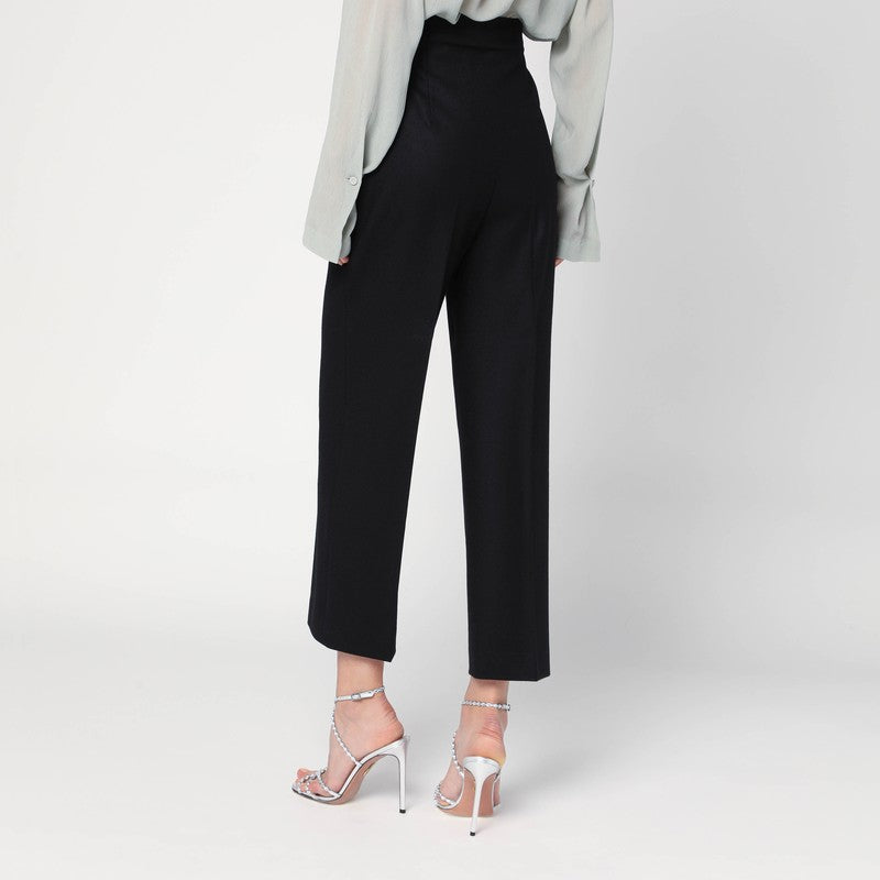 Black wool-blend trousers