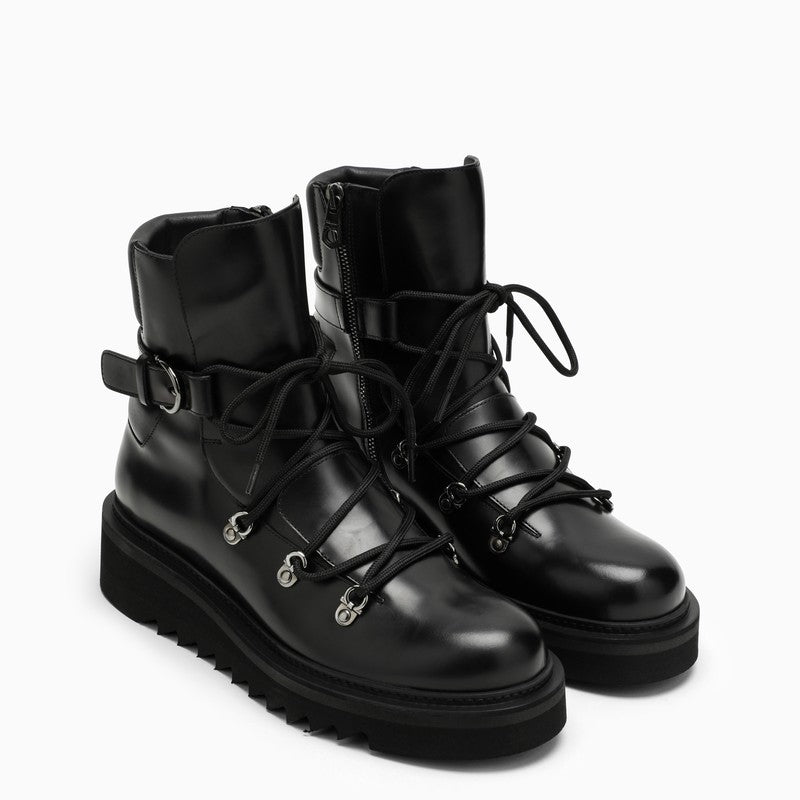 Black Leather Lace-up Boot