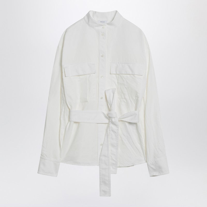 White belted shirt in cotton blend