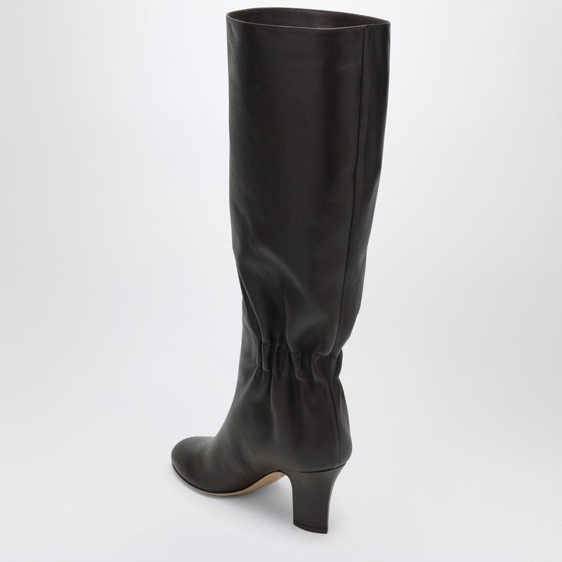 Ruched Boots in Dark Brown Leather