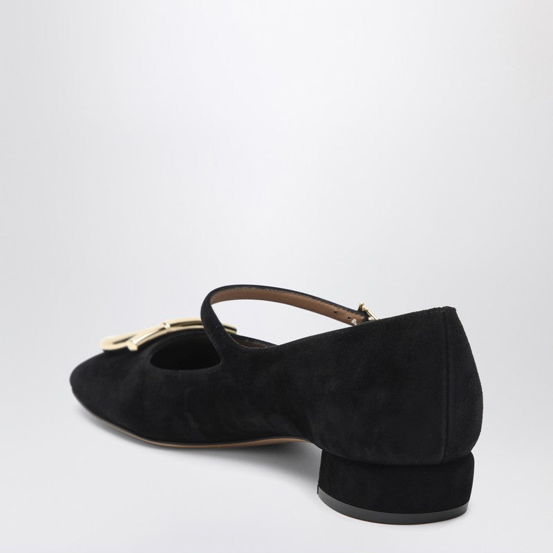 Black Gancini heeled ballerina in suede