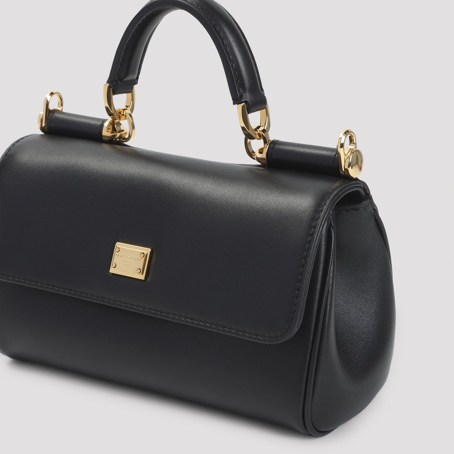 Black Calf Leather Top Handle Bag