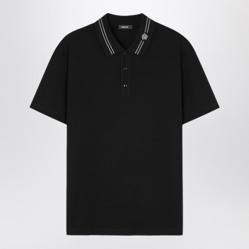 Black polo shirt with Medusa embroidery