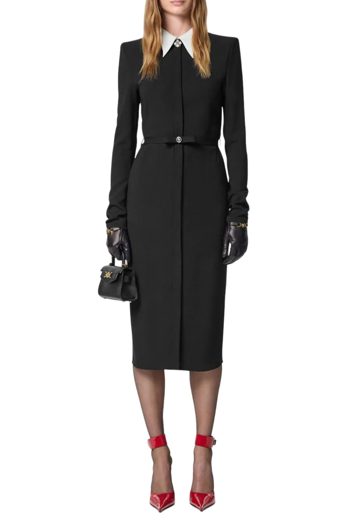 Long-Sleeved Belted Midi Dress