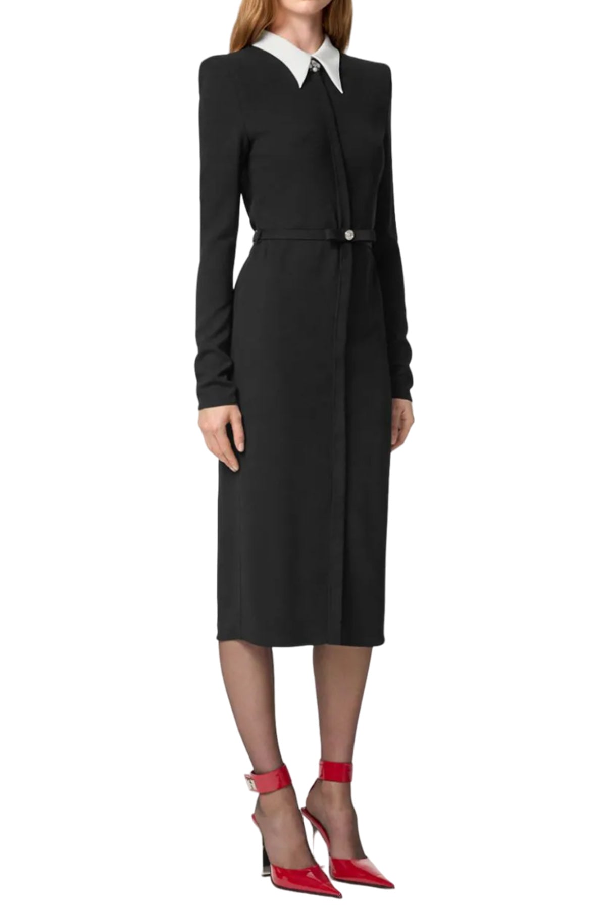 Long-Sleeved Belted Midi Dress