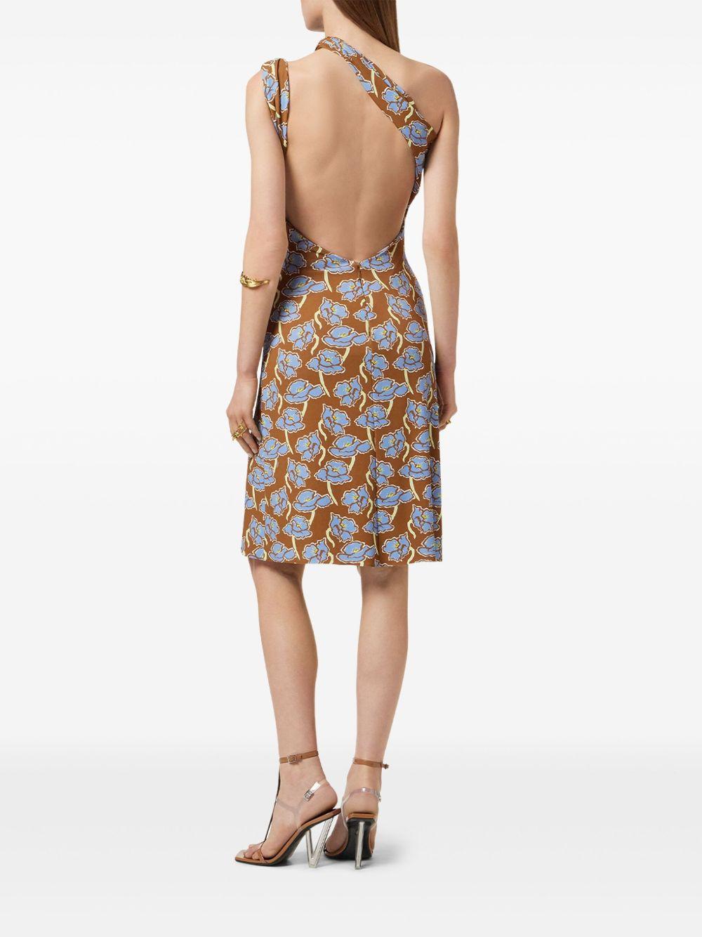 PRINTED STRETCH CREPE ONE-SHOULDER DRESS