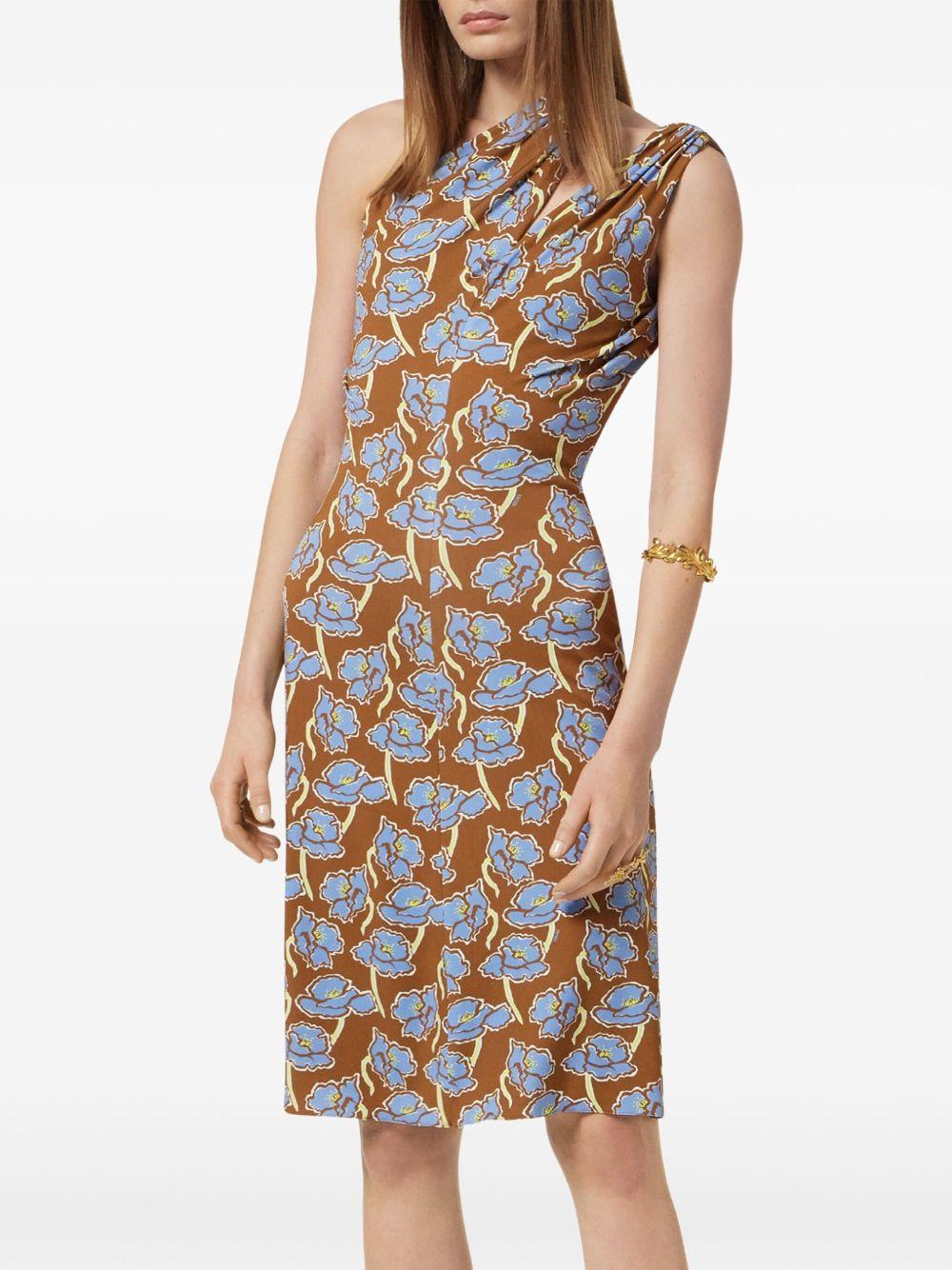 PRINTED STRETCH CREPE ONE-SHOULDER DRESS
