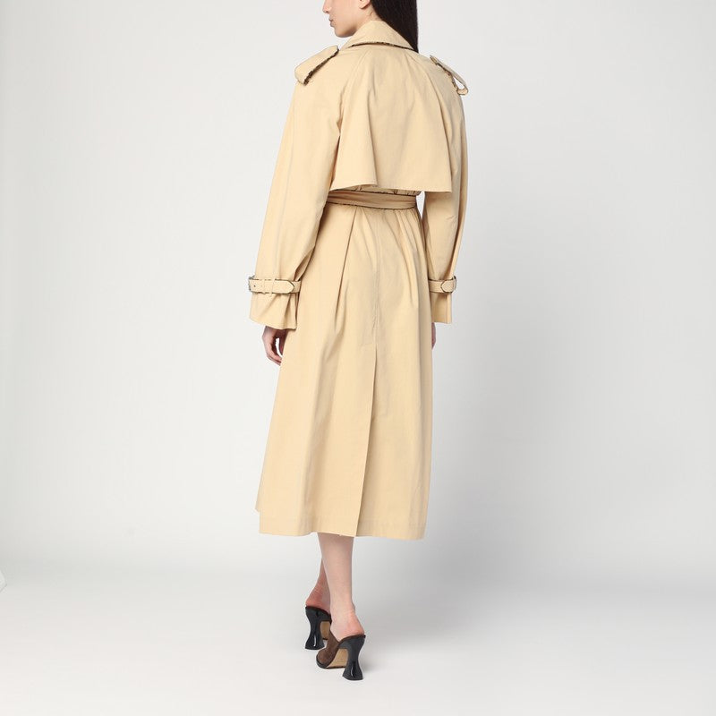 Double-breasted Beige Trench Coat In Cotton