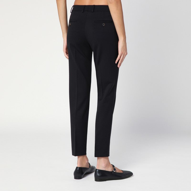 Black Wool Blend Slim Trousers