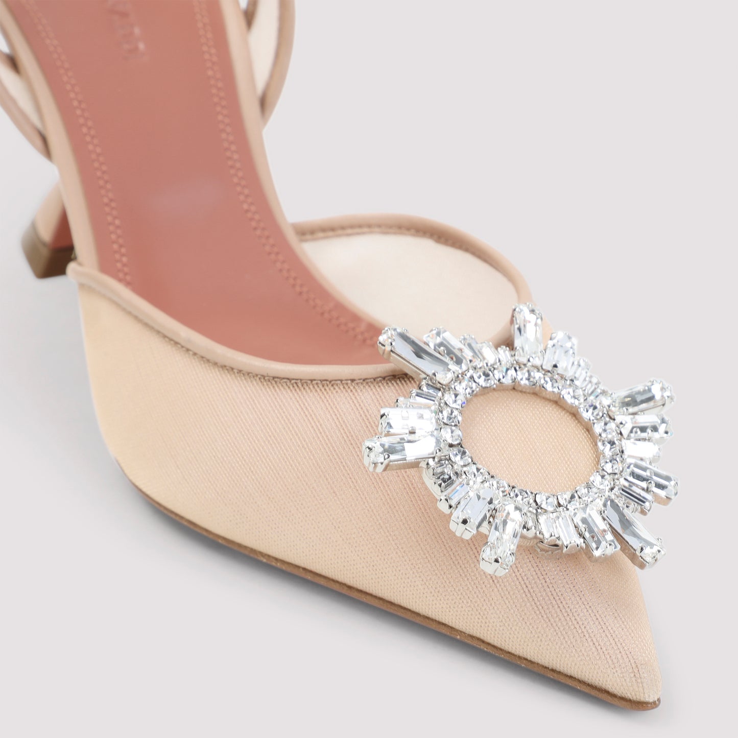 Beige Leather Begum Mesh 70 Sling Mules