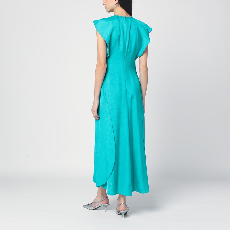 Peacock Colour Midi Dress With Hooded Sleeves
