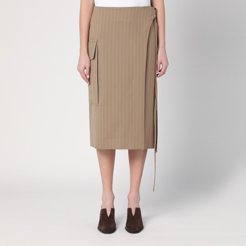 Sand-coloured Pinstriped Wrap Skirt