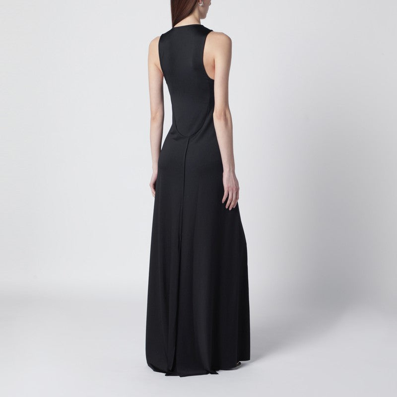 Long black jersey dress with slit