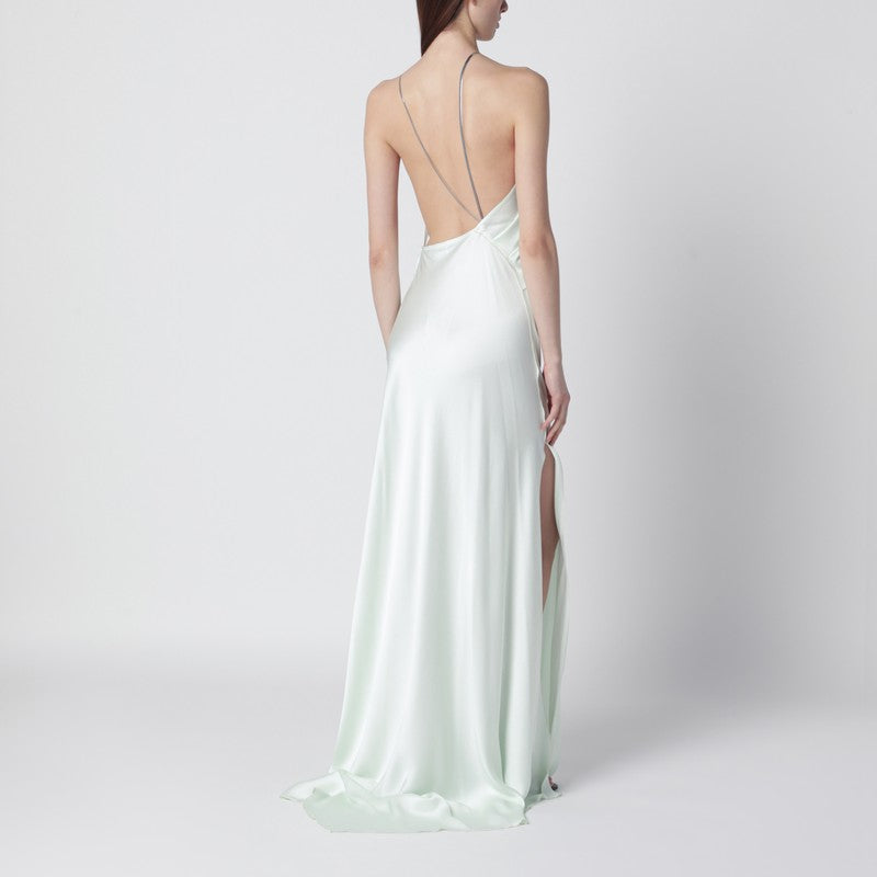 Aloe-coloured long dress with chain detail