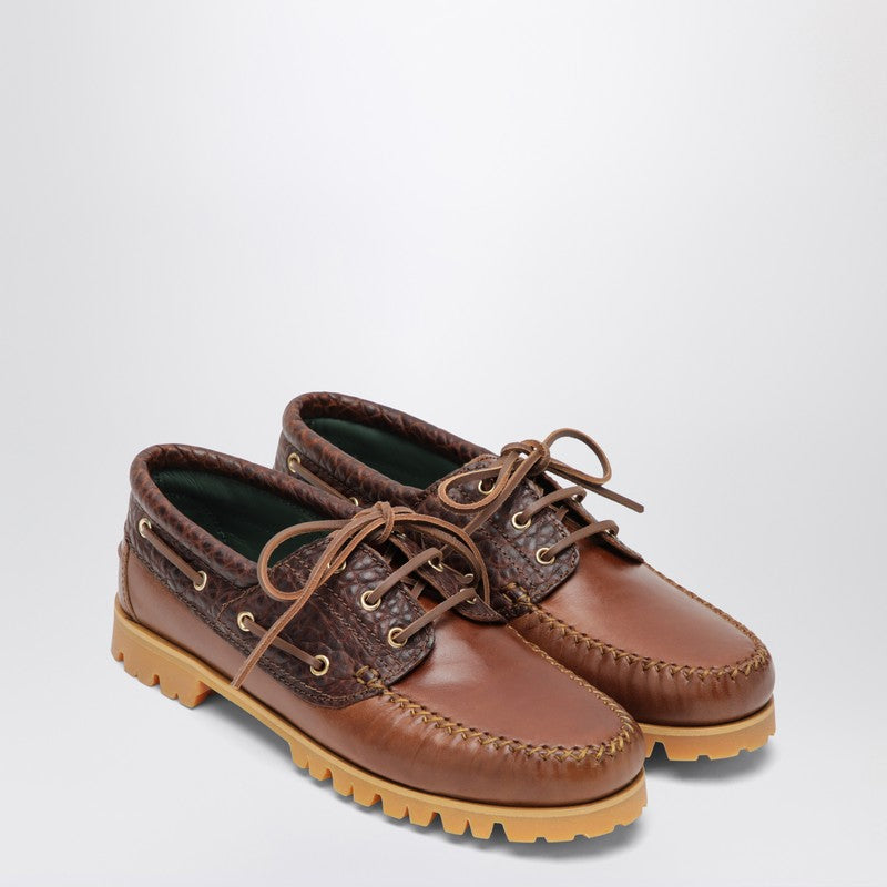Brown boat shoe with crocodile insert