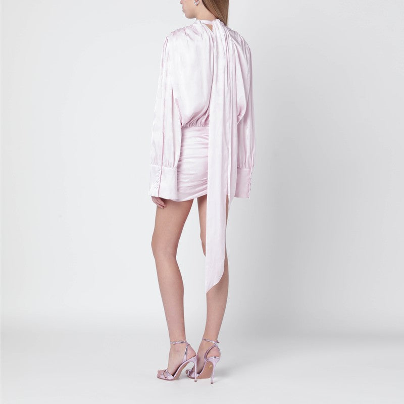 Pink mini dress with floral jacquard pattern