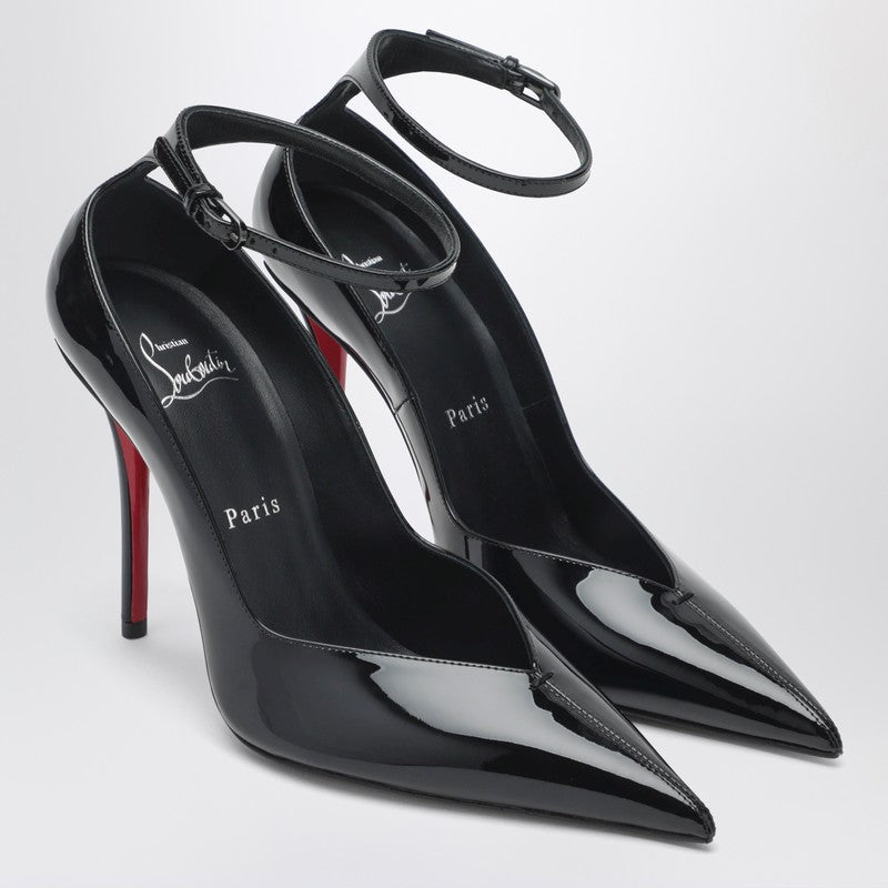 Black patent leather Erozee pumps with ankle strap