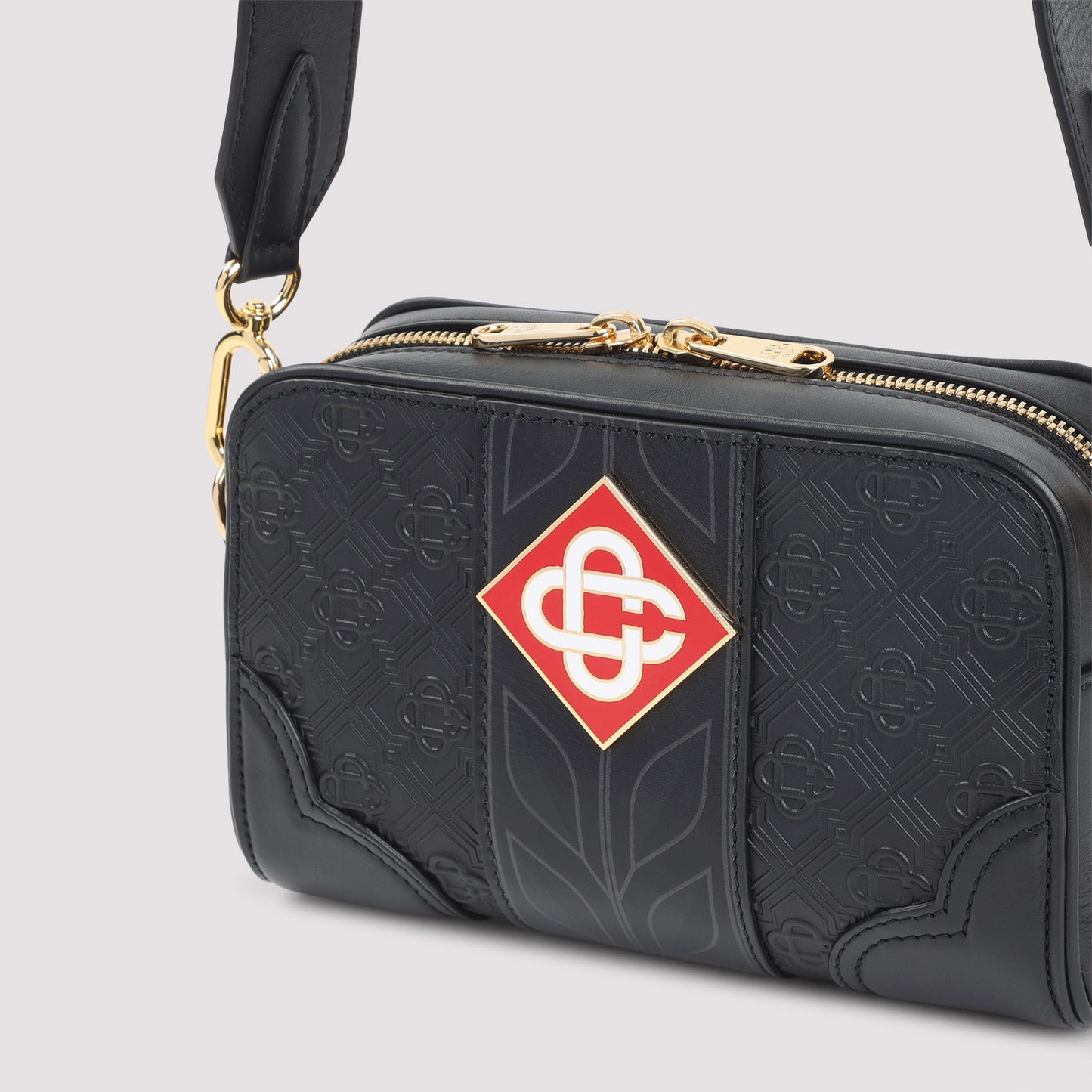 Black Calf Leather Monogram Crossbody Bag