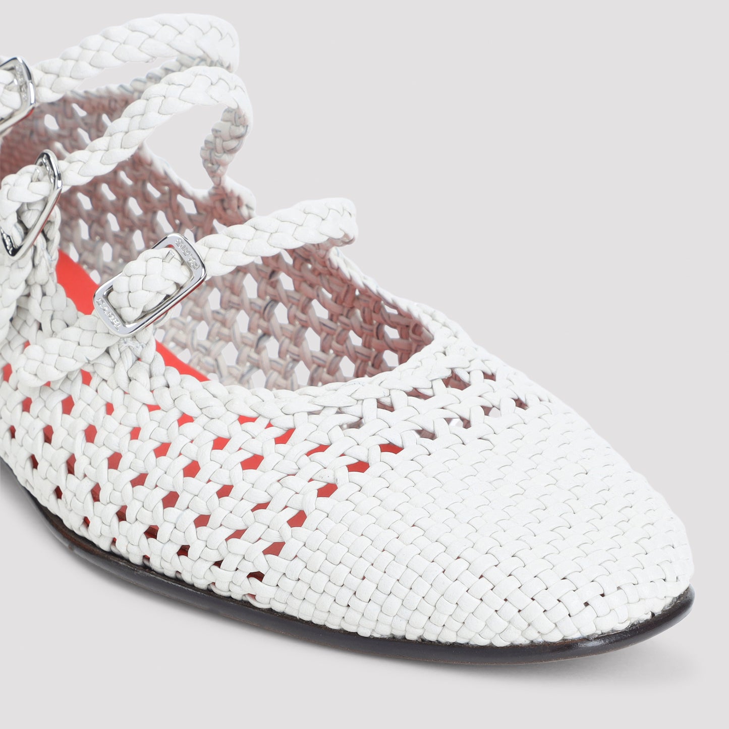 White Ariana S. Braided Leather Ballerinas