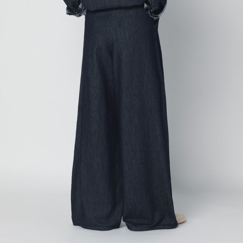 Indigo denim wide-leg trousers with pleats
