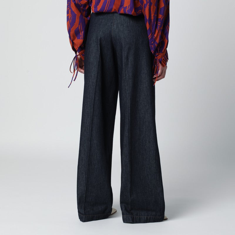 Indigo blue wide-leg denim trousers