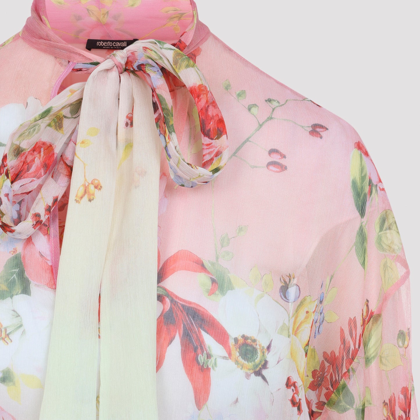 Green and Pink Miami Flowers Silk Blouse