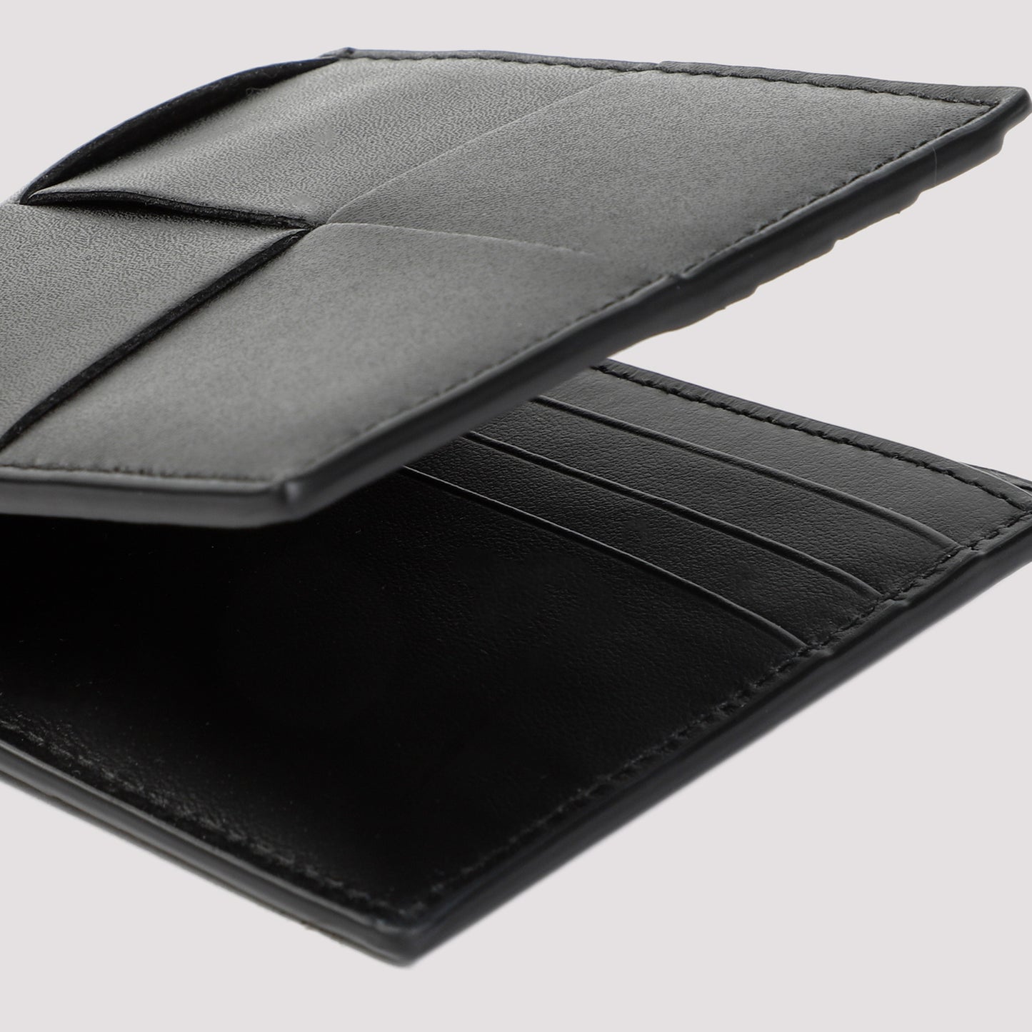 Black Silver Cassette Bifold Calf Leather Wallet