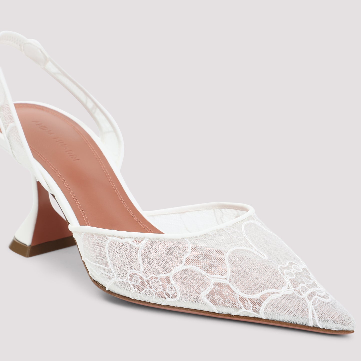 Ivory White Leather Holli Lace 70 Sling Mules