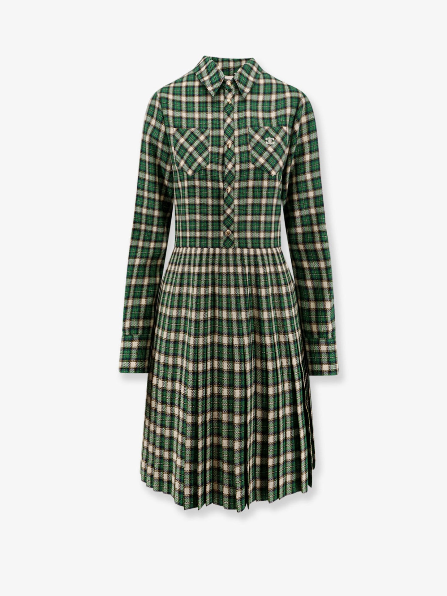 celine-tartan-wool-mini-dress