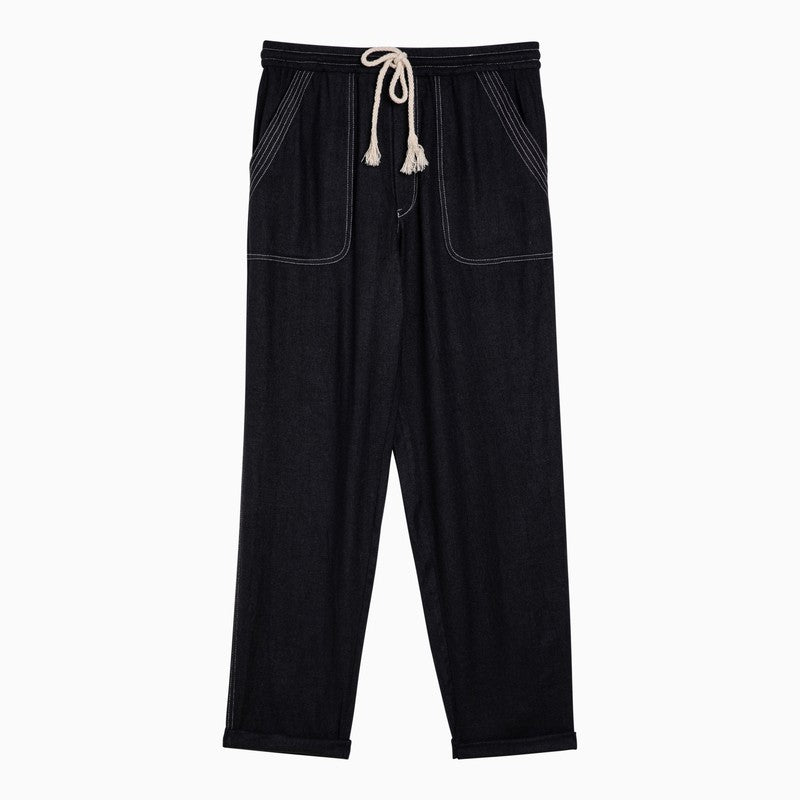 Black silk trousers with drawstring