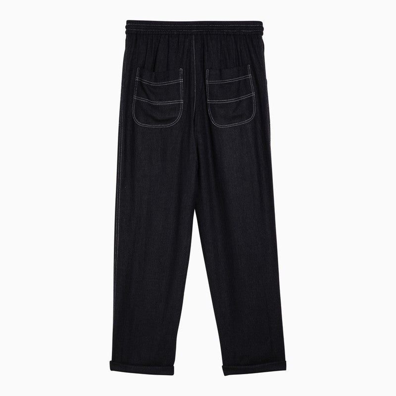 Black silk trousers with drawstring