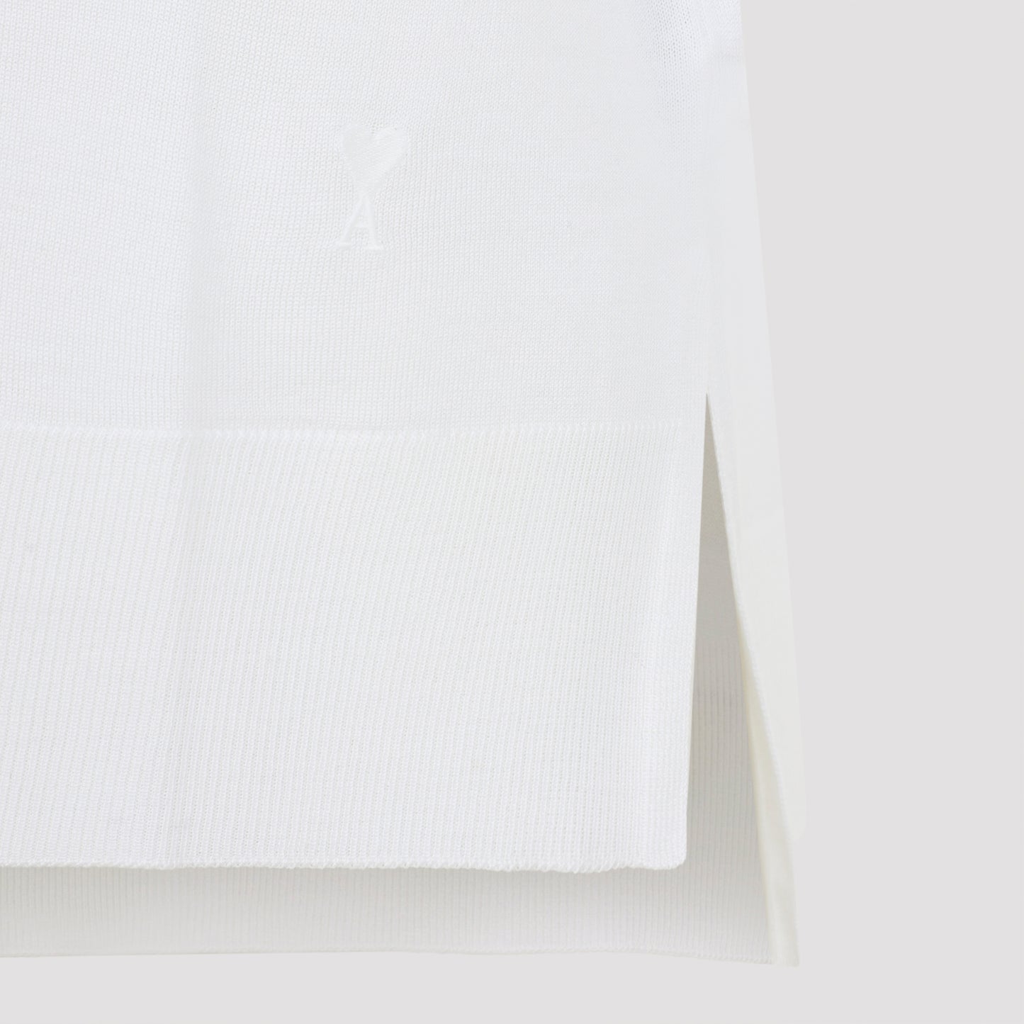 Cream White Virgin Wool Polo With Tonal Ami De Coeur