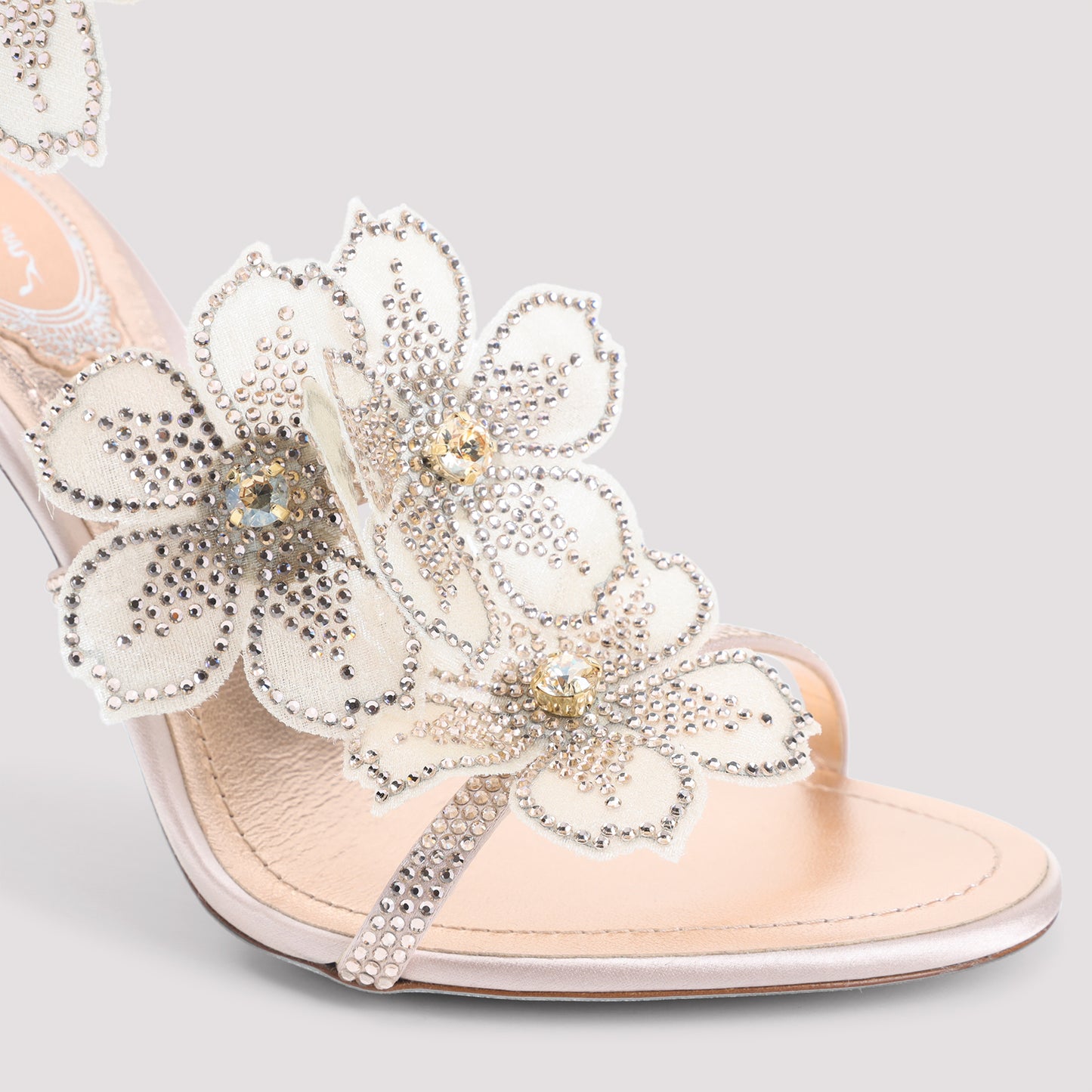 rene caovilla leather peach flower sandals-image-6