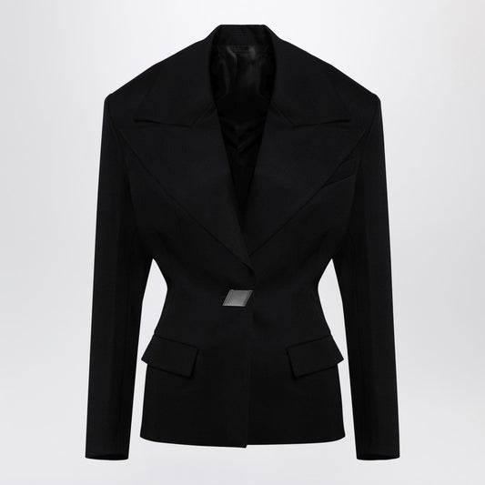 Black Wool Single-Breasted Jacket With Epaulettes