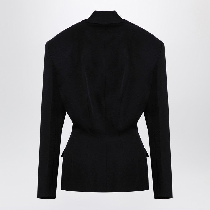 Black Wool Single-Breasted Jacket With Epaulettes