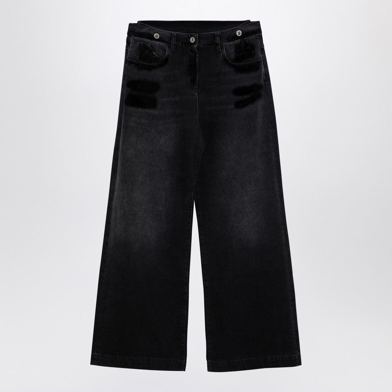 Wide Black Washed Denim Jeans