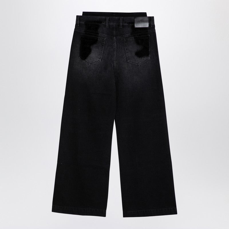 Wide Black Washed Denim Jeans