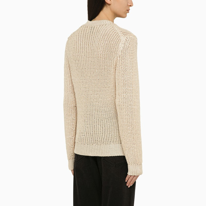 Recycled polyester ecru crew-neck jumper