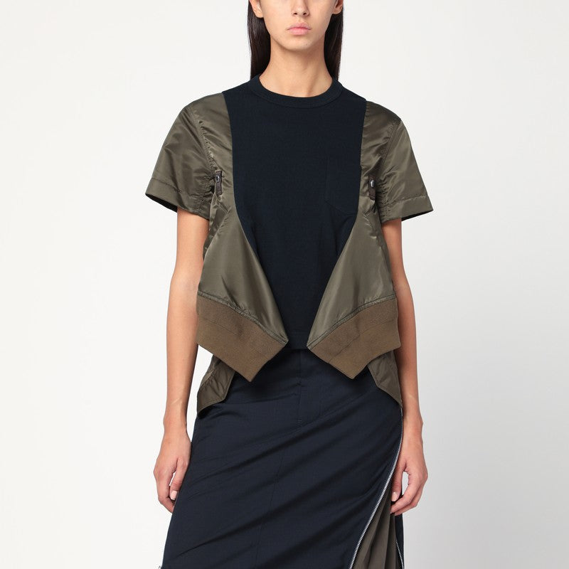 Navy/kaki cotton and nylon T-shirt