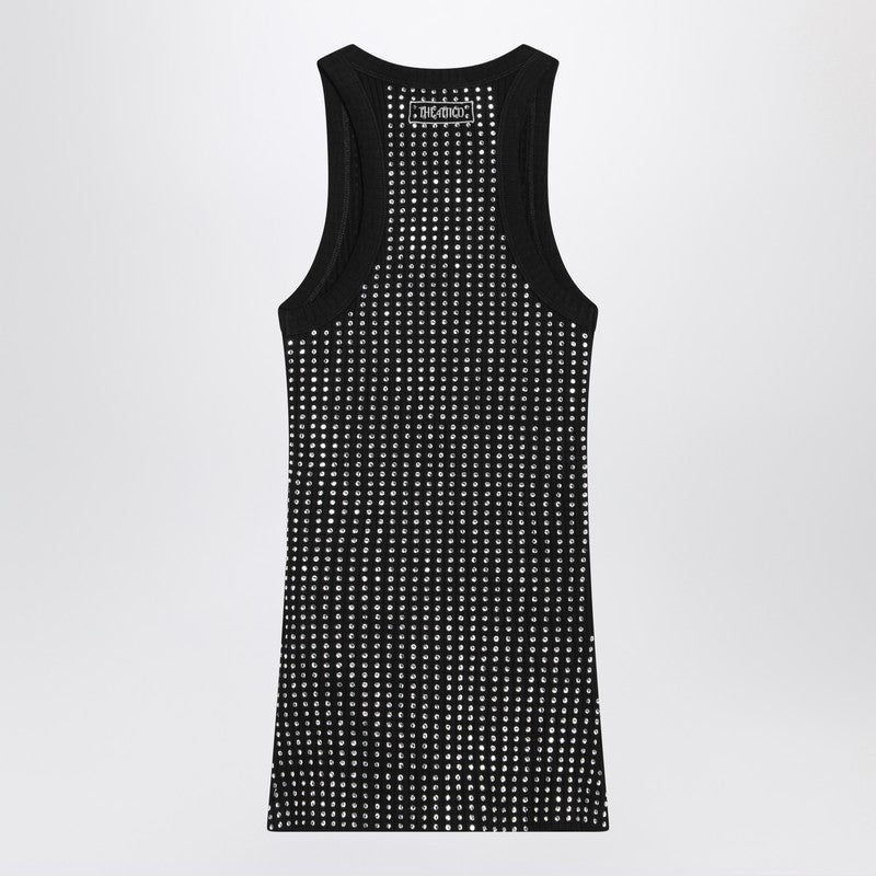 Black Sleeveless Cotton Top With Crystals