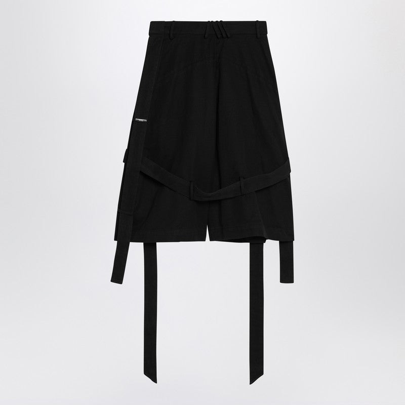 Wide Black Cotton Bermuda Shorts