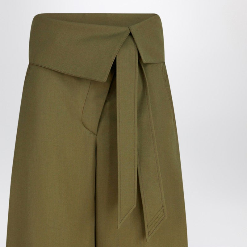 Military green wool gabardine trousers