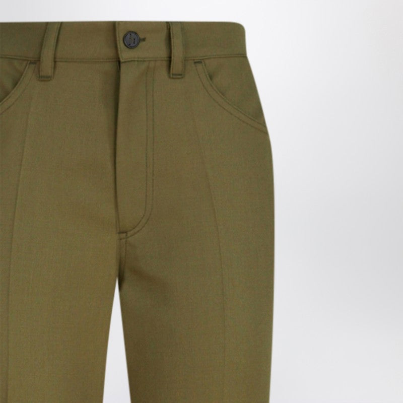 Military green wool gabardine trousers